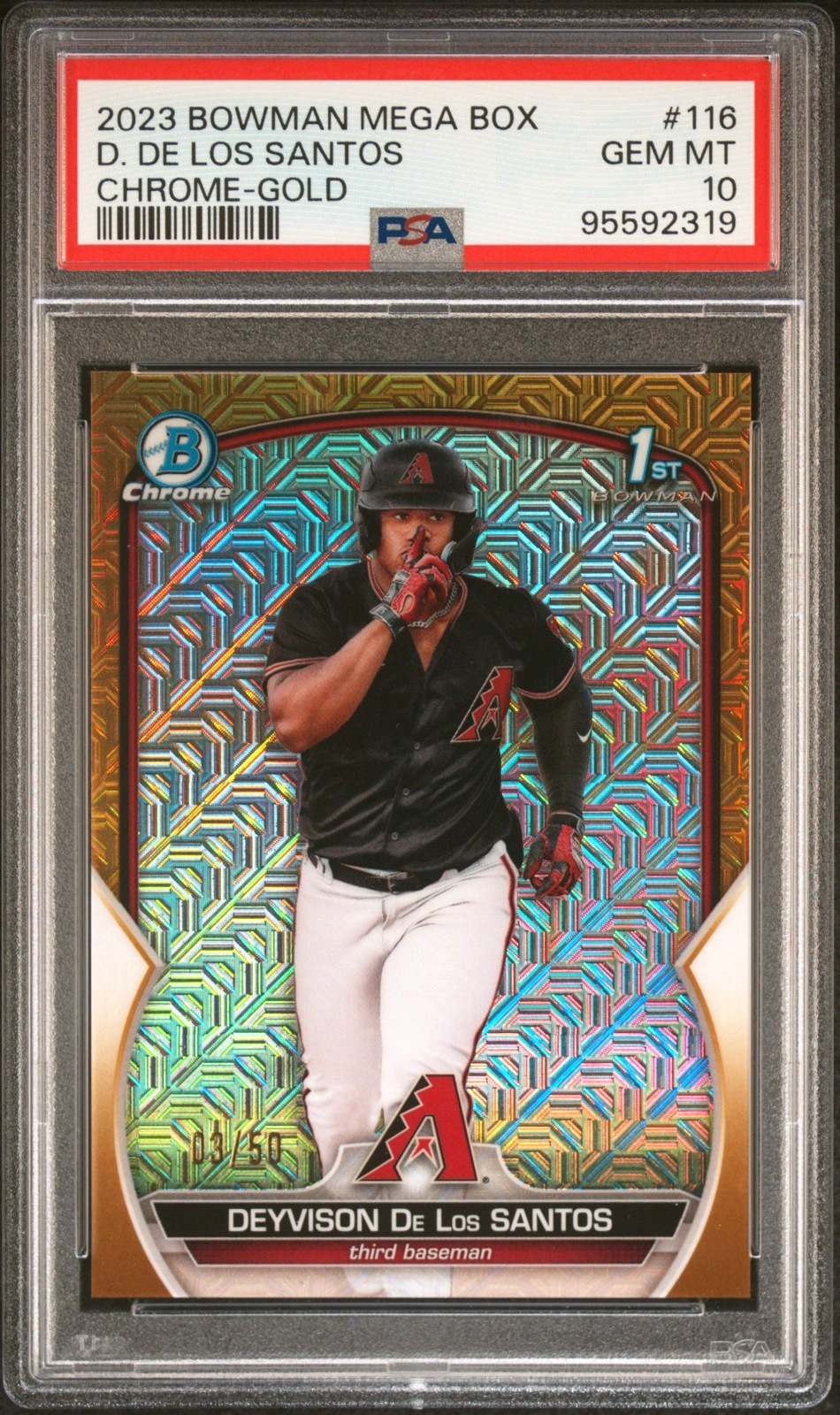 Deyvison De Los Santos 2023 Bowman Mega Box 1st Gold Refractor /50 PSA 10