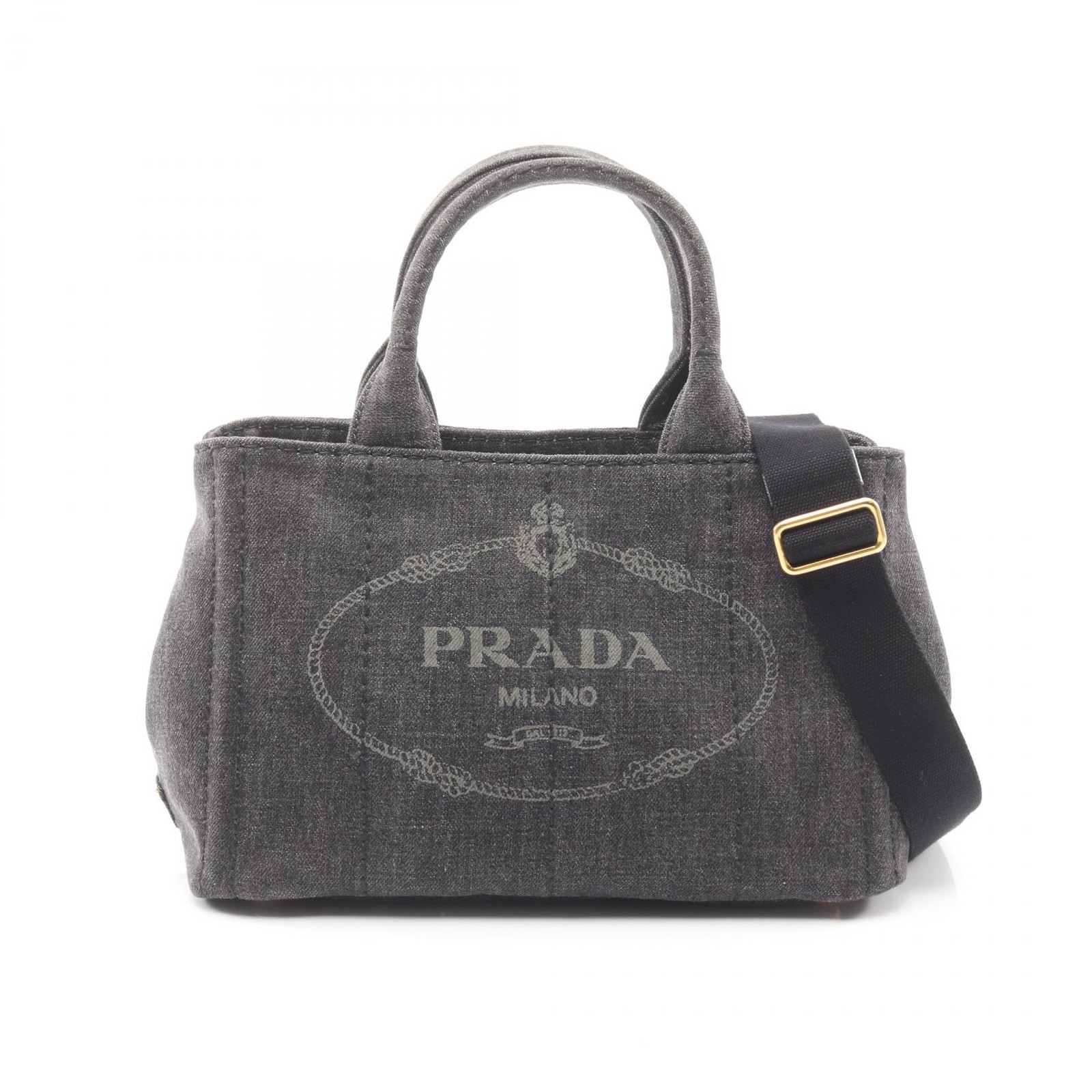 PRADA CANAPA Tote Shoulder Crossbody Handbag B2439G denim Gray Used Women