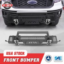 Black Steel Front Bumper For 2019-2023 Ford Ranger Bull Bar W2d-rings 2 In 1