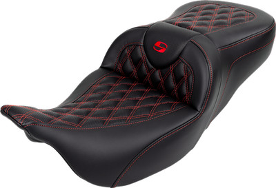 SADDLEMEN Roadsofa  Seat - with Backrest - Red Stitch - FL '08-'23 808-07B-182B4