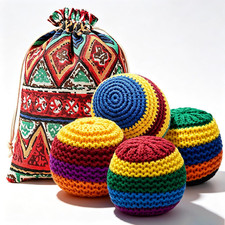 Handmade Crocheted Footbag Pack of 4 Durable Knit Kick Bags, Soft Woven