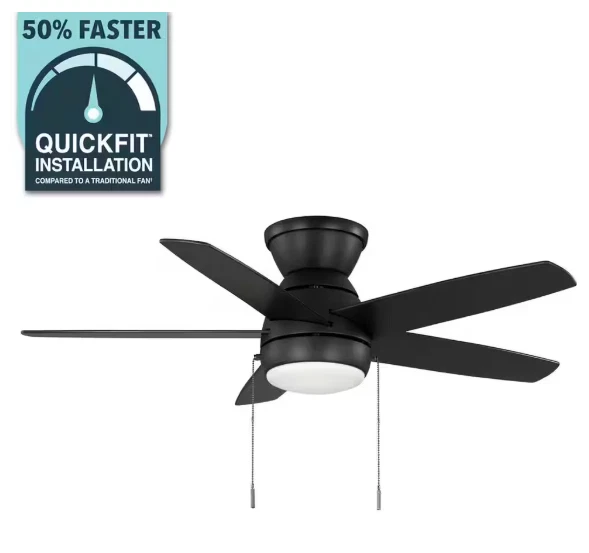 Ventilador de techo Hampton Bay Riplee 44 pulgadas interior negro mate Hugger con kit de luz LED Foto 3 de 4