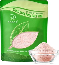 Soeos Himalayan Pink Salt, Fine Grain, 16 oz (1 Pound), 16 Ounce (Pack of 1) 