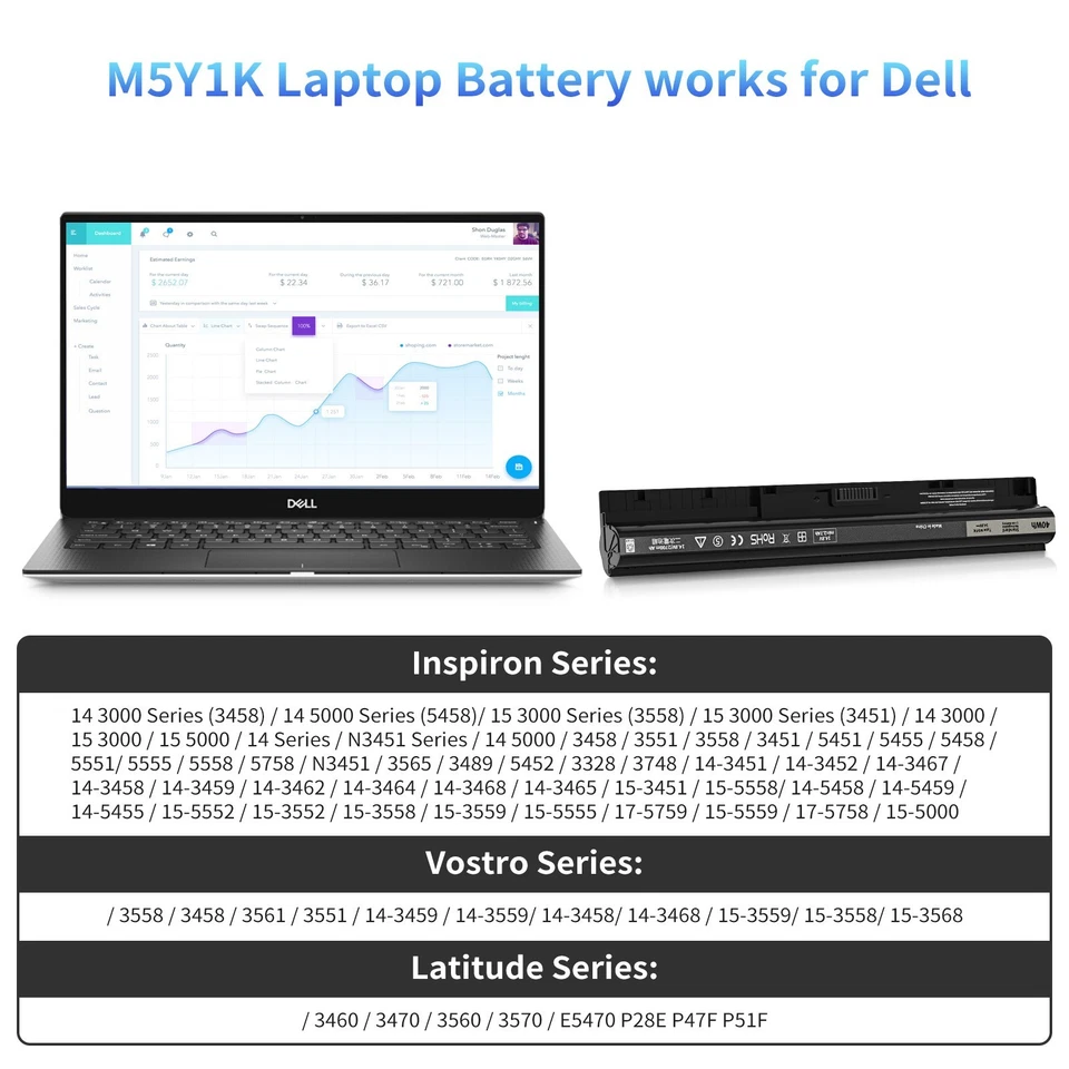 Batería M5Y1K para Dell Inspiron 15 5000 3000 5566 5555 5558 14 5559 5758/cargador Foto 2 de 4