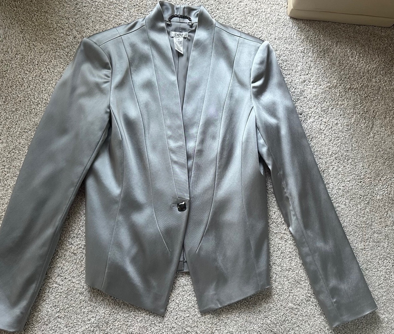 Cache Silver Gray Fitted Couture Jacket Blazer Li… - image 1
