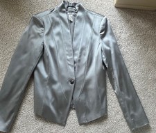 Cache Lite Gray Satin Fitted Couture Jacket Blazer Lined Stretch Classic 8