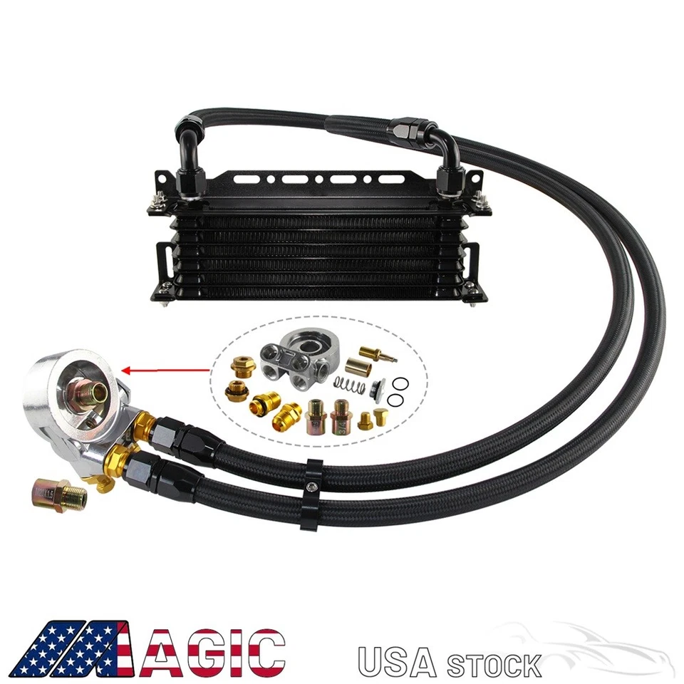 Enfriador de aceite 7 filas AN10 Engine Racing Trust con kit adaptador de filtro de aceite termostato Foto 3 de 4