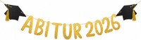 Deko Girlande Gold Glitzer Abitur 2026 Mit Absolventenhut Schulabschluss