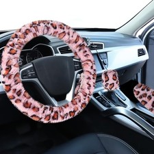 Fuzzy Steering Wheel Cover Universal Fit Fur Short Hair Pinkbrown Leopard