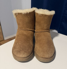 UGG Mini Bailey Bow II Brown Suede Shearling Ankle Boots with Bow and Fur Trim