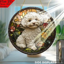 Cute White Curly Dog Acrylic Suncatcher Dog Lover Window Hanging Decoration Gift