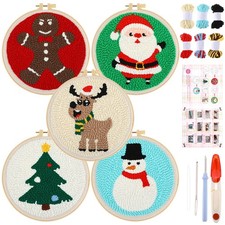 5 Pcs Christmas Punch Needle Embroidery Starter Kits for Adults and Beginners...