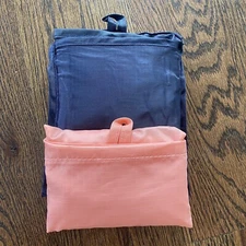 Solid Lot 2 Reusable Foldable Packable Grocery Shopping Totes Bags Navy & Peach