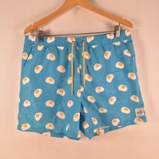 Eubi mens swim shorts size L blue egg print trunks stretch drawstring 109420