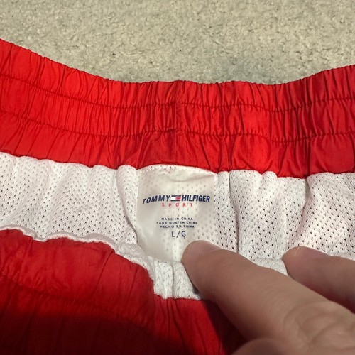Vintage 90s Tommy Hilfiger Sport Red Nylon Lined Activewear Track Pants Size L - Picture 4 of 6