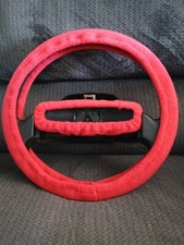 Red Fleece Steering Wheel Rear View Mirror Cover Set Red Fleece Steering Wheel Rear View Mirror Cover Set