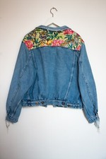 Women's 'wrangler' Vintage Denim Jacket,m, Upcycled With Original Print.