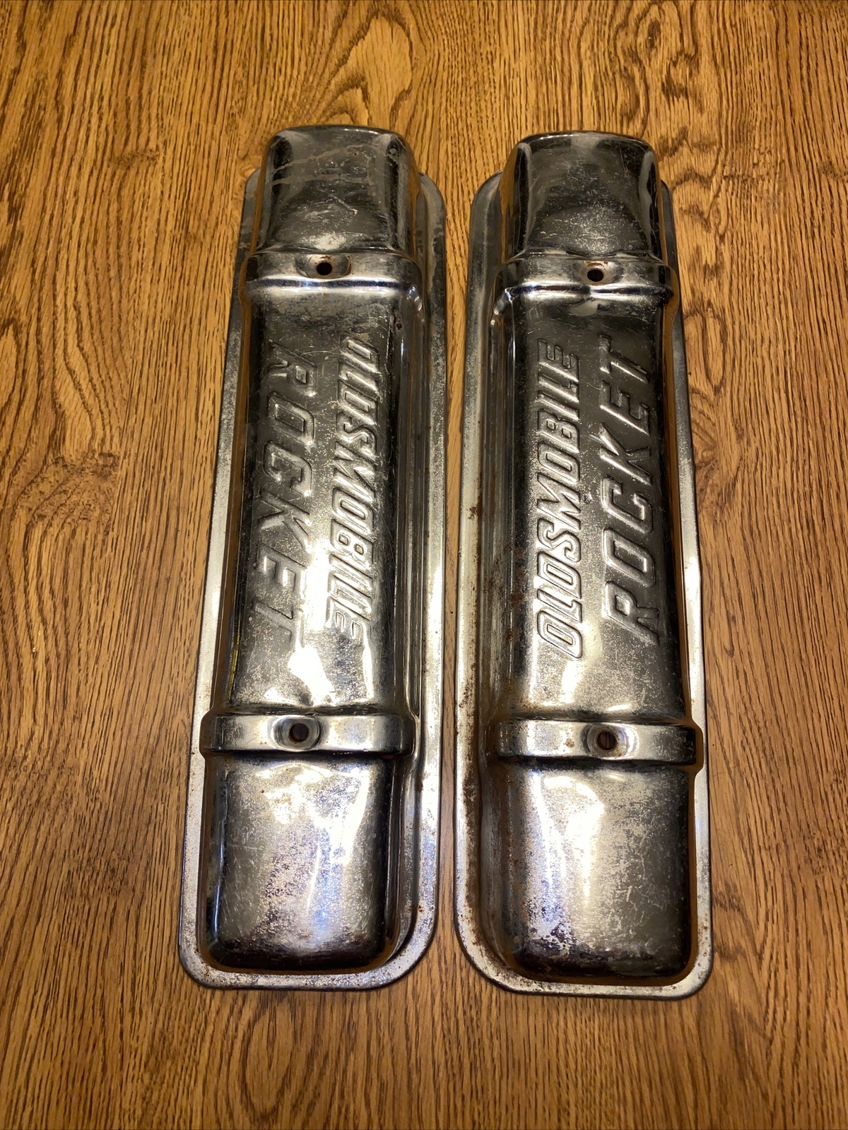 VINTAGE OEM PAIR 1950s OLDSMOBILE ROCKET VALVE COVERS CHROME PATINA eBay