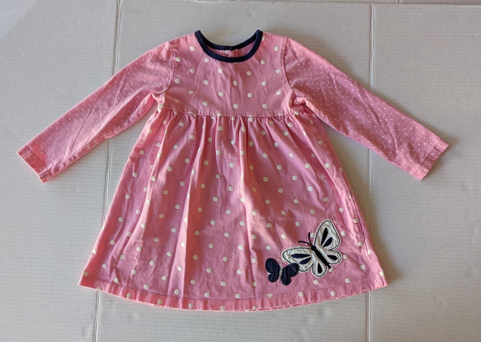 2 Pc Girl's 4T L/S Gray Dress with Hearts and Pink White Dress with Butterflies - Image 2 of 4