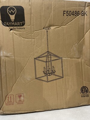 Hukoro Alfa 16 in. 6-Light Modern Rectangle Lantern Pendant Light Matte Black