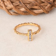 Handmade Gold Plated Natural White Topaz Gemstone Solitaire Bar Ring For Gift