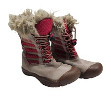 KEEN Kids Insulated Winter Boots Waterproof Slip on Pink Brown