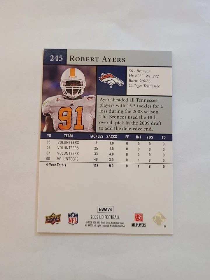 2009 Upper Deck Football Star Rookie # 245 Robert Ayers RC - Image 2 of 2