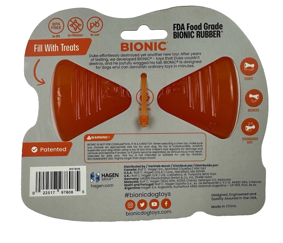 Bionic Dog Toys Bone Orange Toy for Heavy Chewers Medium to Large - Image 4 of 4