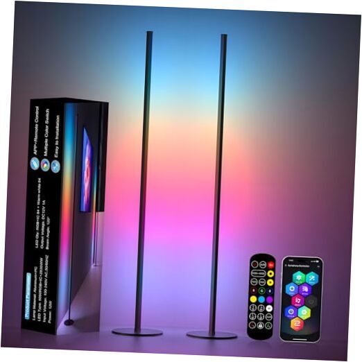 Corner Floor Lamp, LED Corner Lamp with Music Sync, APP & Remote Control Black