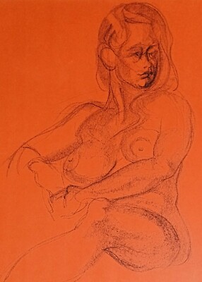 Nude Female Sketch Matted Original Large 20x22''