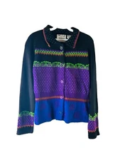 Vintage 90s Michael Simon Womens Small Color Block Cardigan Sweater Artsy