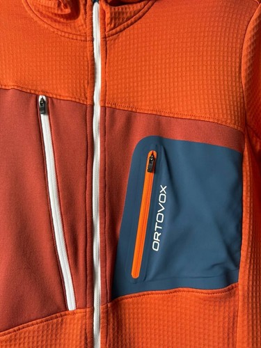 ORTOVOX MERINO INSIDE FLEECE ORANGE HOODED JACKET WOOL FULL ZIP MENS SIZE XL TOP - Picture 6 of 17