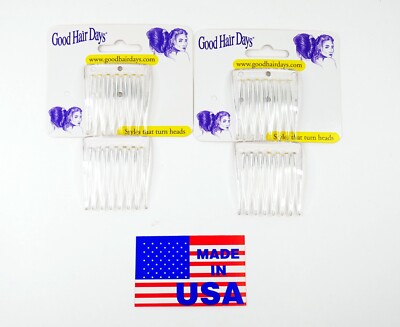 4 Combs x Good Hair Days 1 1/2'' Clear Tuck combs hair combs Made in USA 42218