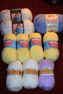 Bernat Baby Yarn Lot of 10 Skeins lollipop baby soft ect