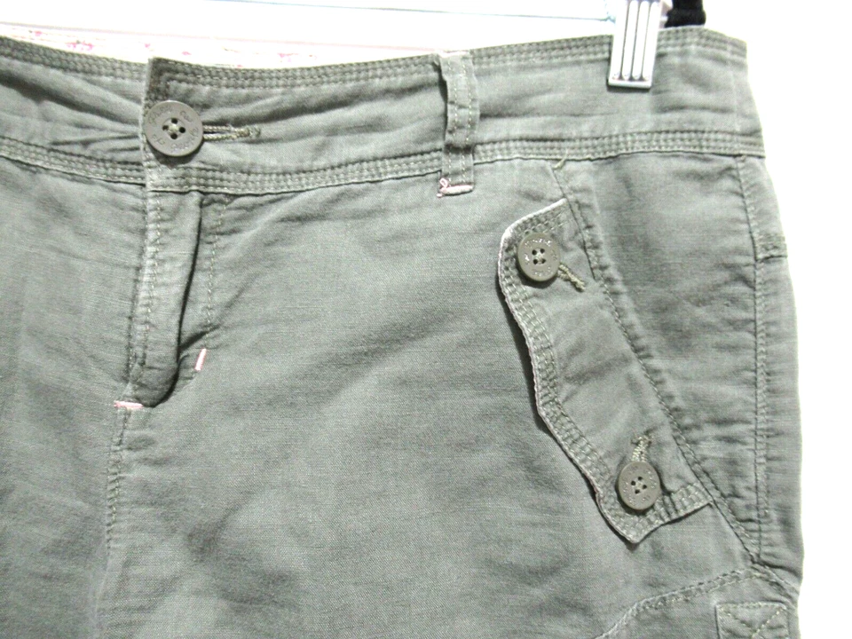 Bermudas para mujer Free People talla 6 verde militar mezcla algodón/lino Foto 2 de 4
