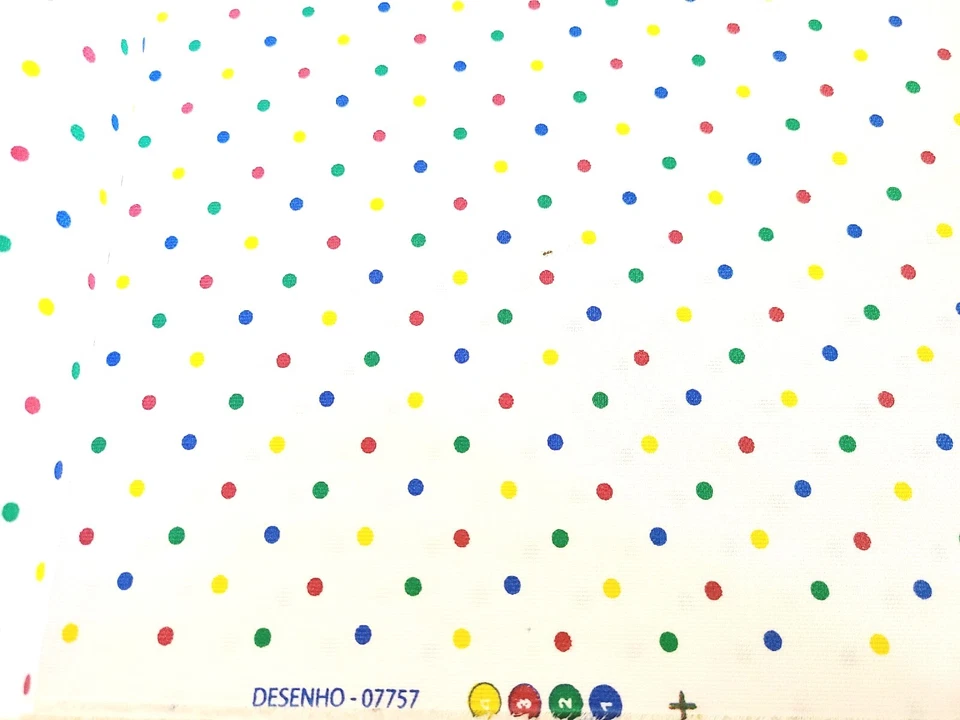 BTY X 60"W Corded 100% Cotton Fabric White With Polka-dots Primary Colors Quilts - Image 4 of 4