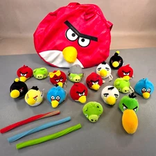 Lot of 17 Angry Birds Plush Pencil Toppers w 3 Sticks and Red Carry Zipper Case