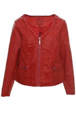X Two Jacke Kunstleder Lederjacke Horogood Damen Vitage Plusgröße Rot Schwarz