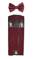 35mm Wide Mens Adjustable Braces Matching "Burgundy" Suspender & Bow tie Set