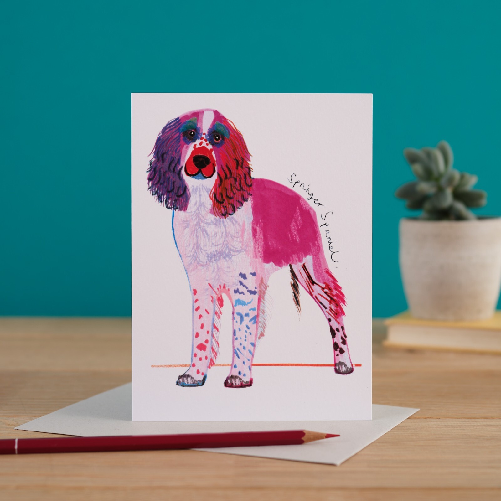 Blank Card Colourful Springer Spaniel - Mixed Media Dog Breed Artwork