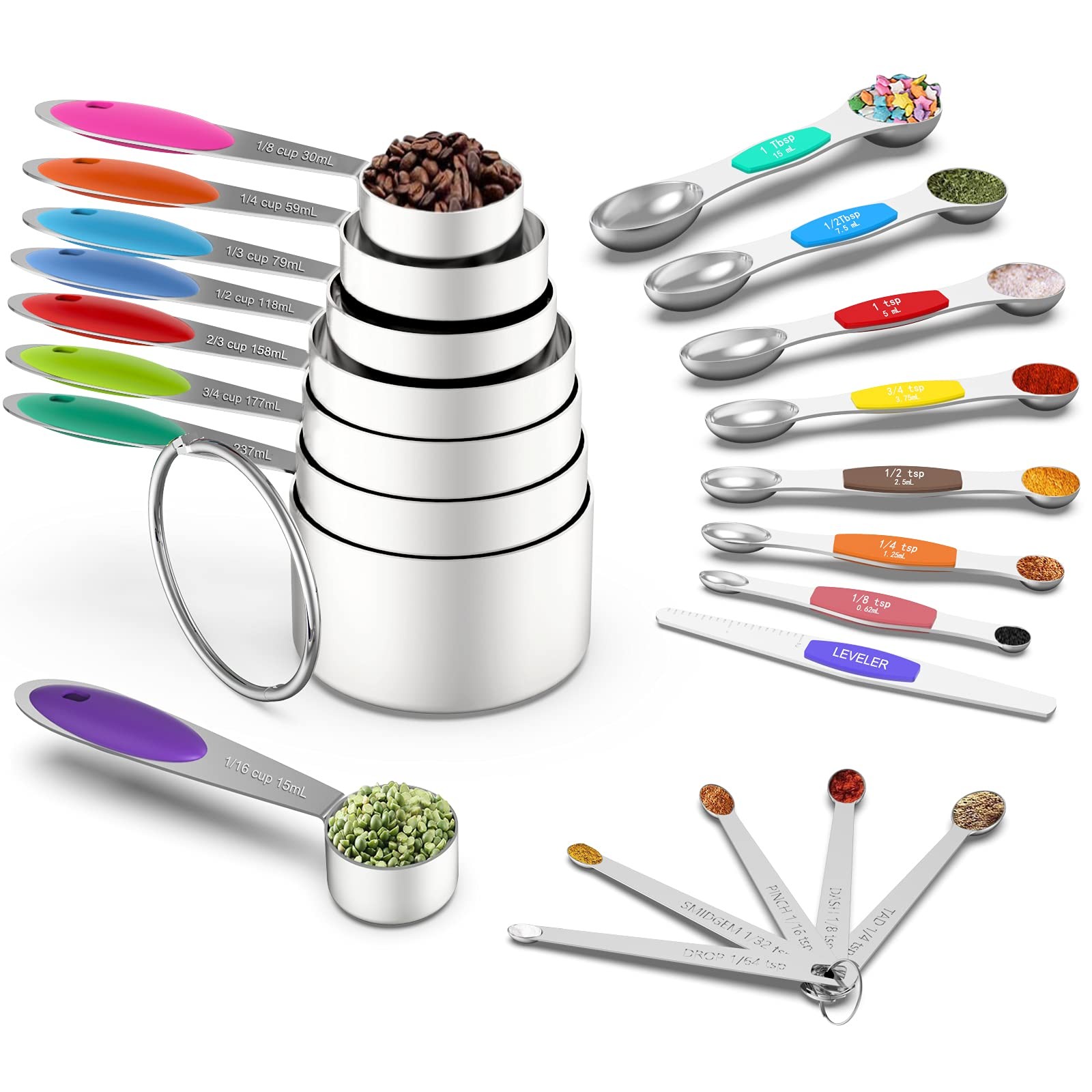 Measuring Cups and Magnetic Measuring Spoons Set, Stainless Steel 8 Measuring...