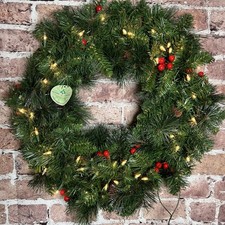 National Tree Pre-Lit Artificial Christmas Wreath 24" Decorated Crestwood Spruce