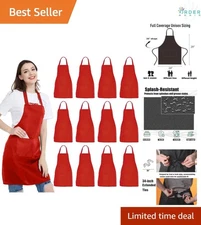 12 Pack Unisex Black Aprons Bulk 2 Pockets Kitchen Craft BBQ Durable