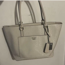 Guess Womens Small Logo Beige/Light Blush Pink Tote Bag With Logo Monogram!