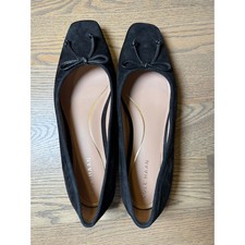 Cole Haan Grand 360 Black Suede Square Toe Ballet Flats Bow Detail Womens 9B