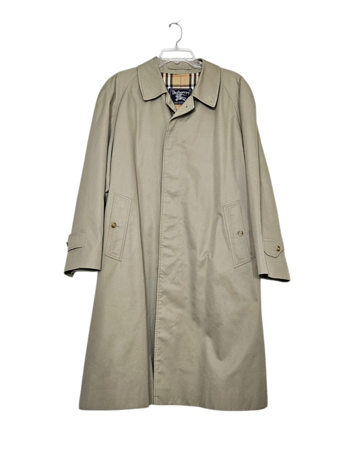 Vintage Burberry London uomo trench impermeabile 52 corto kaki beige nova fodera check