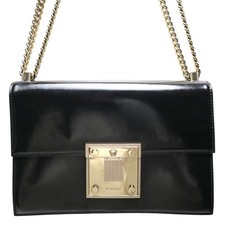 Versace Medusa Logo Flap Leather Chain Shoulder Bag Black Gold 119cm Strap