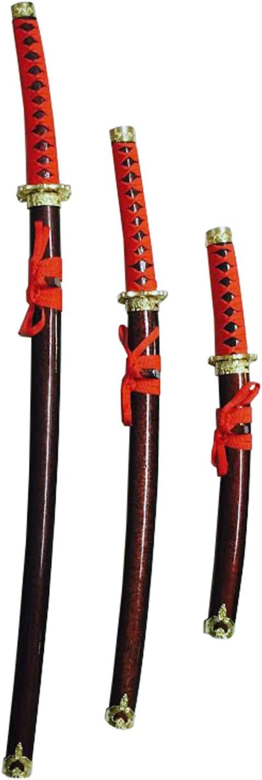 9018 - Sword 3 Pc Samurai Red Set With Wooden Stand For Japanese Katana Enthusia