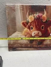 Cute Highland Cow Baby Canvas Wall Art Rustic Farmhouse anadem Print Wall Dec...