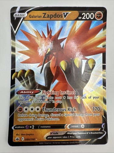 Pokemon TCG Galarian Zapdos V 80/198 Full Art Holo Rare - Chilling Reign